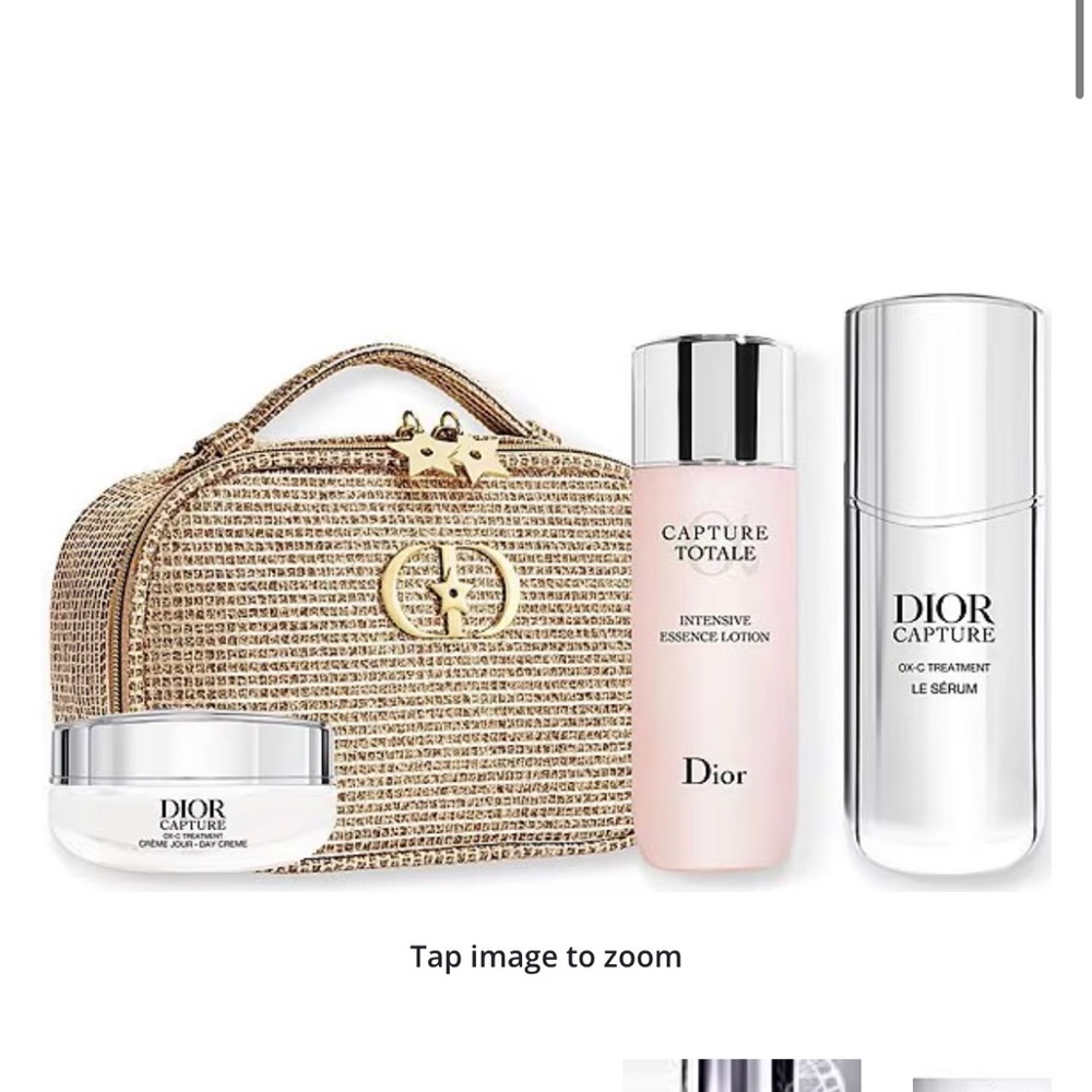 NEW IN BOX DIOR 4 PC HOLIDAY BAG AND SKINCARE SET!!! CAPTURE TOTAL SERUM LOTION